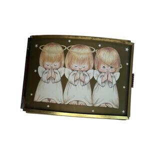 Vintage Angel Cherub Clear Glass Brass Musical Trinket Jewelry Box Hinged Lid